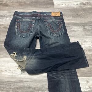 True Religion Dark Faded‎ Blue Mens 38 Distressed Straight Jeans Cybergrunge Y2K